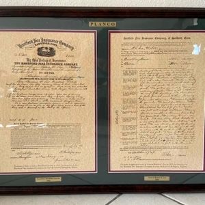 SOLD - AbrahamLincoln/General Lee Hartford Insurance Policy Matted/Framed Planco